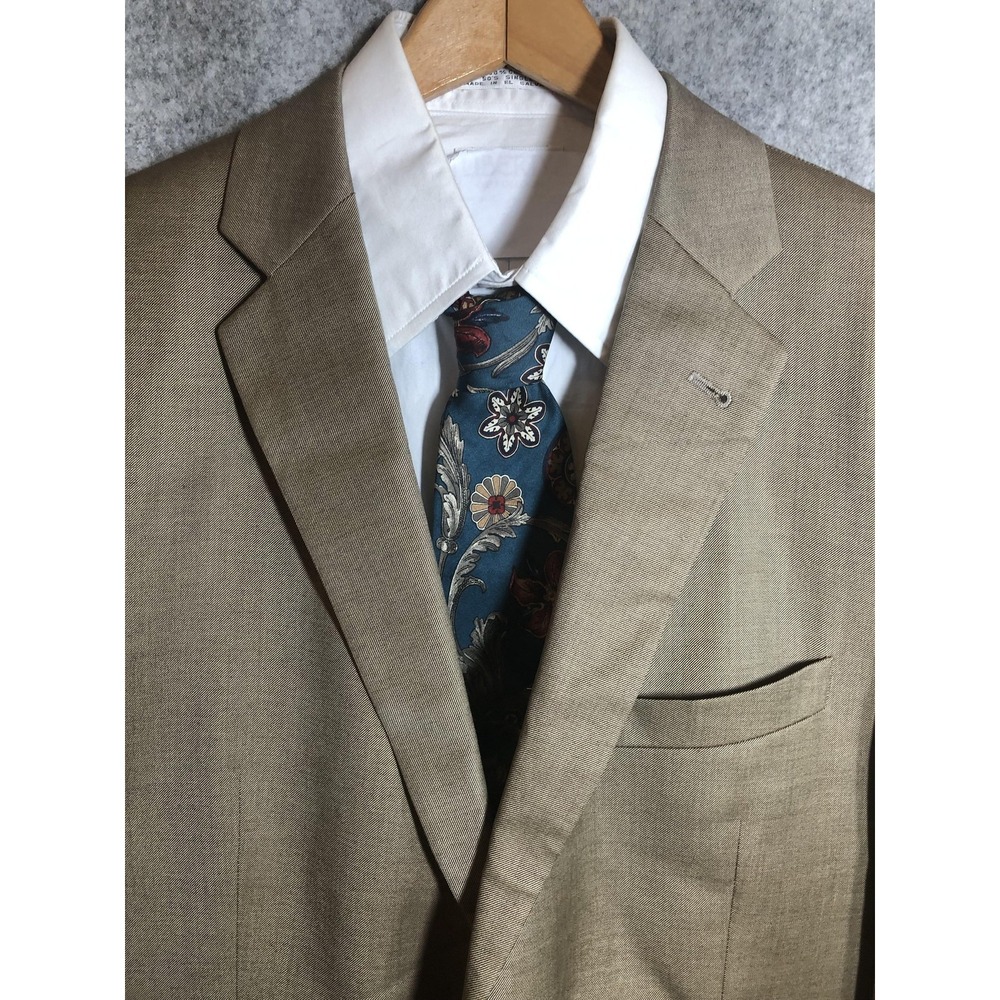 Joseph Abboud Suit Jacket Mens 44L Beige Wool Loro Piana Super 120s 2 Button USA